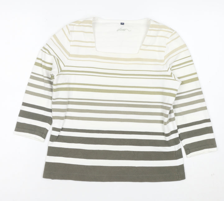 Dash Women’s Multicoloured Striped 3/4 Sleeve Cotton Stretch T-Shirt Size 12
