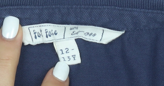 Fat Face Girls Blue Collared Polo Shirt 12-13 Years Cotton Short Sleeve