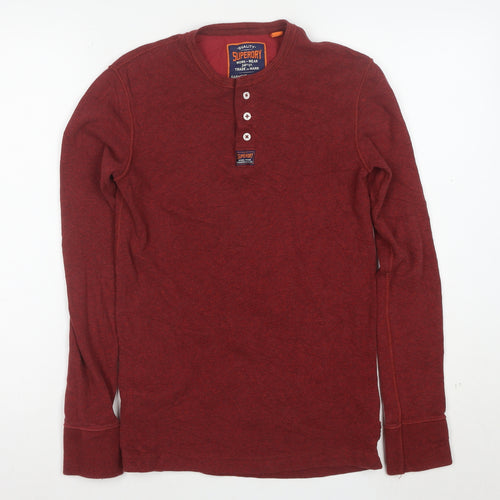 Superdry Men's Red Henley Long Sleeve Cotton Sweatshirt Size S