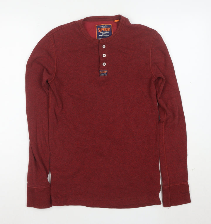Superdry Men's Red Henley Long Sleeve Cotton Sweatshirt Size S