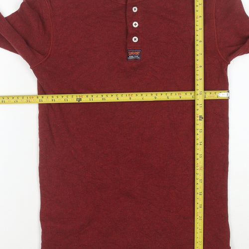 Superdry Men's Red Henley Long Sleeve Cotton Sweatshirt Size S