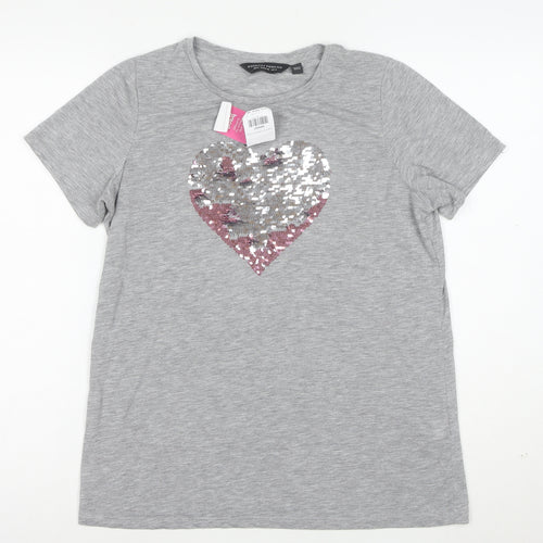 Dorothy Perkins Women Grey Sequin Heart Short Sleeve T-Shirt Size 14