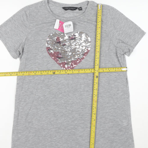 Dorothy Perkins Women Grey Sequin Heart Short Sleeve T-Shirt Size 14