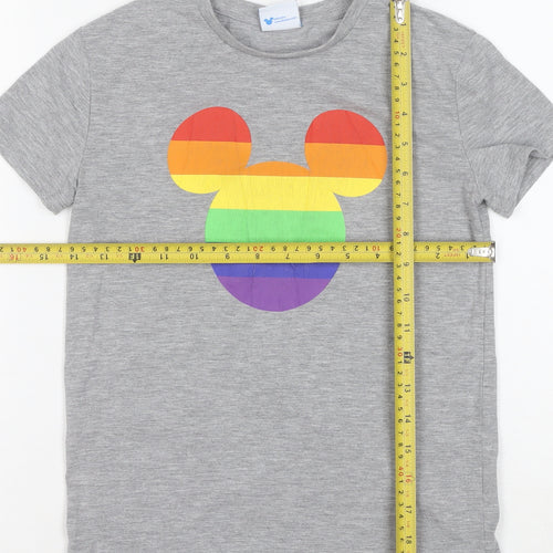 TU Girls Grey Mickey Mouse Rainbow T-Shirt 8 Years Short Sleeve Cotton Blend