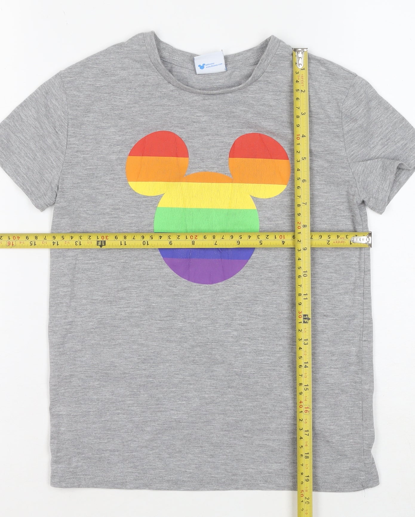 TU Girls Grey Mickey Mouse Rainbow T-Shirt 8 Years Short Sleeve Cotton Blend