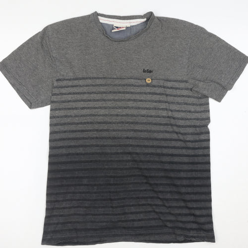 Lee Cooper Men's Grey Striped Crew Neck Short Sleeve T-Shirt Size S