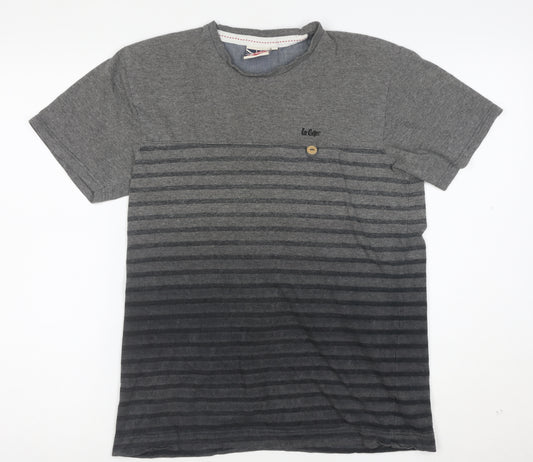 Lee Cooper Men's Grey Striped Crew Neck Short Sleeve T-Shirt Size S