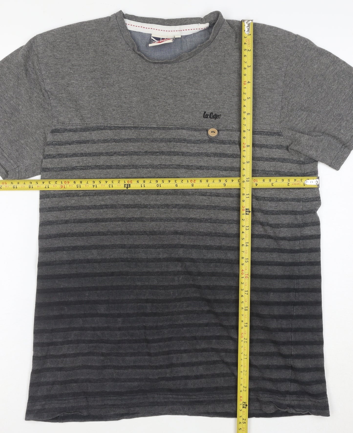 Lee Cooper Men's Grey Striped Crew Neck Short Sleeve T-Shirt Size S