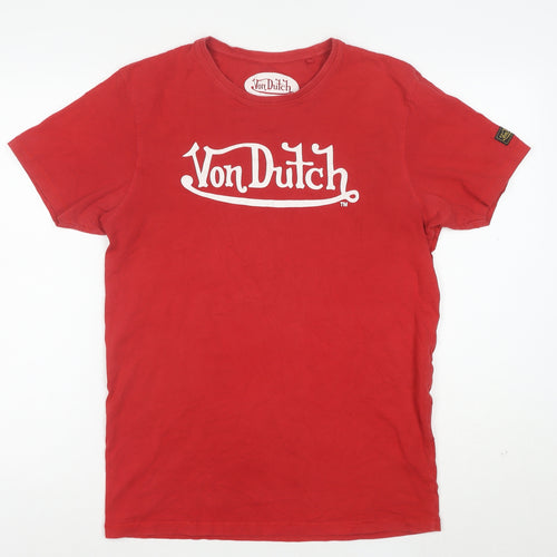 Von Dutch Mens Red Logo Graphic Short Sleeve T-Shirt Size L