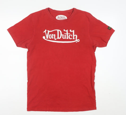 Von Dutch Mens Red Logo Graphic Short Sleeve T-Shirt Size L