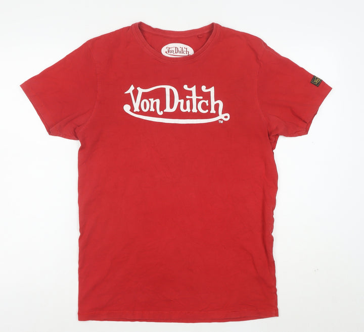 Von Dutch Mens Red Logo Graphic Short Sleeve T-Shirt Size L