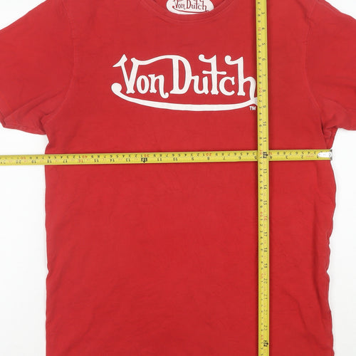 Von Dutch Mens Red Logo Graphic Short Sleeve T-Shirt Size L