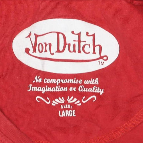 Von Dutch Mens Red Logo Graphic Short Sleeve T-Shirt Size L