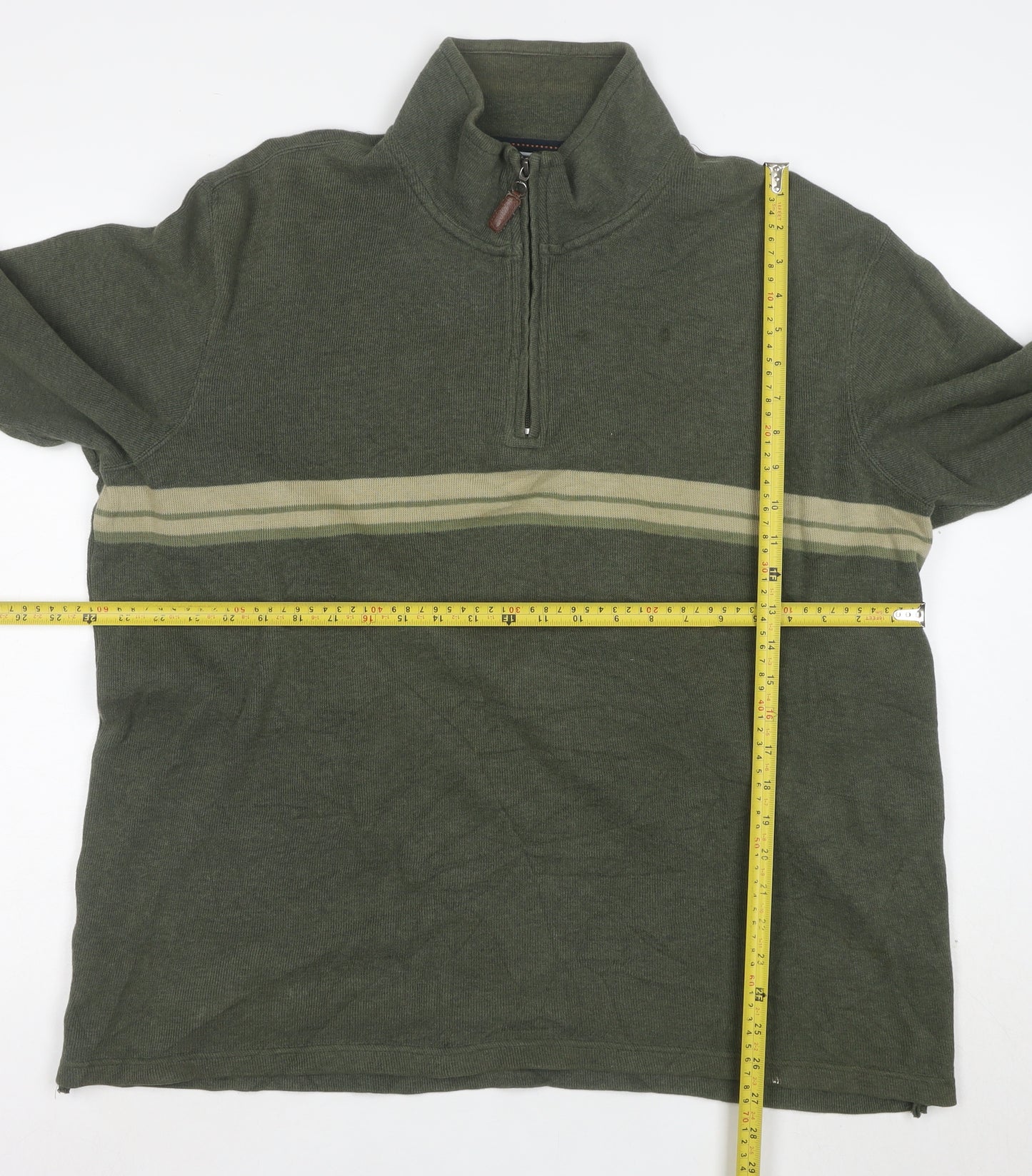 Denver Hayes Men’s Green XL 1/4 Zip Cotton Knit Sweatshirt