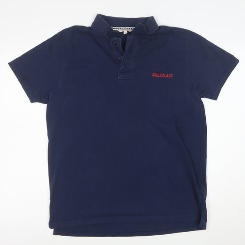 SoulCal & Co Men's Blue Cotton Short Sleeve Polo Shirt L