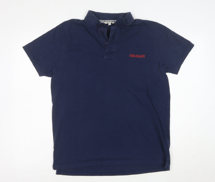 SoulCal & Co Men's Blue Cotton Short Sleeve Polo Shirt L
