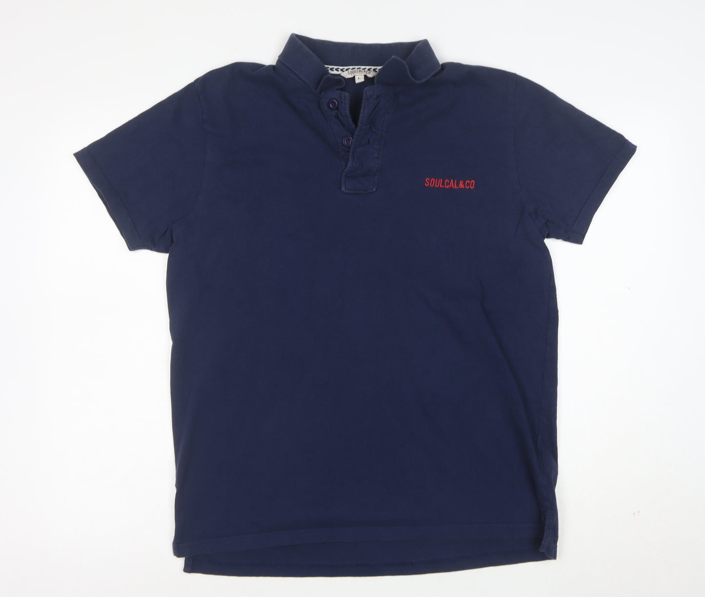 SoulCal & Co Men's Blue Cotton Short Sleeve Polo Shirt L