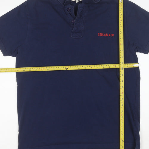 SoulCal & Co Men's Blue Cotton Short Sleeve Polo Shirt L