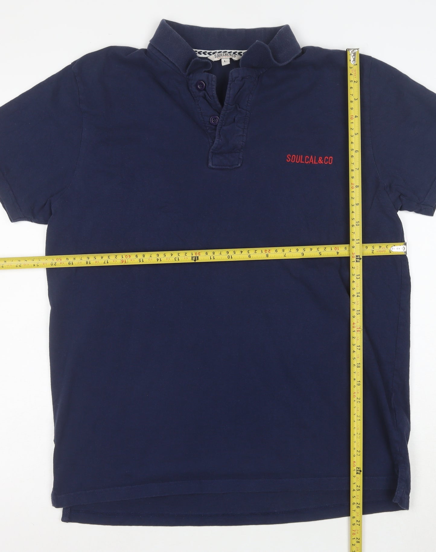 SoulCal & Co Men's Blue Cotton Short Sleeve Polo Shirt L
