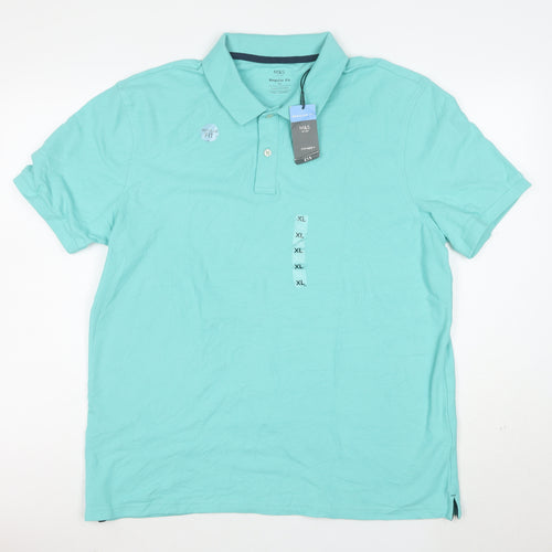 Marks and Spencer Men's Blue XL Regular Fit Cotton Polo Shirt
