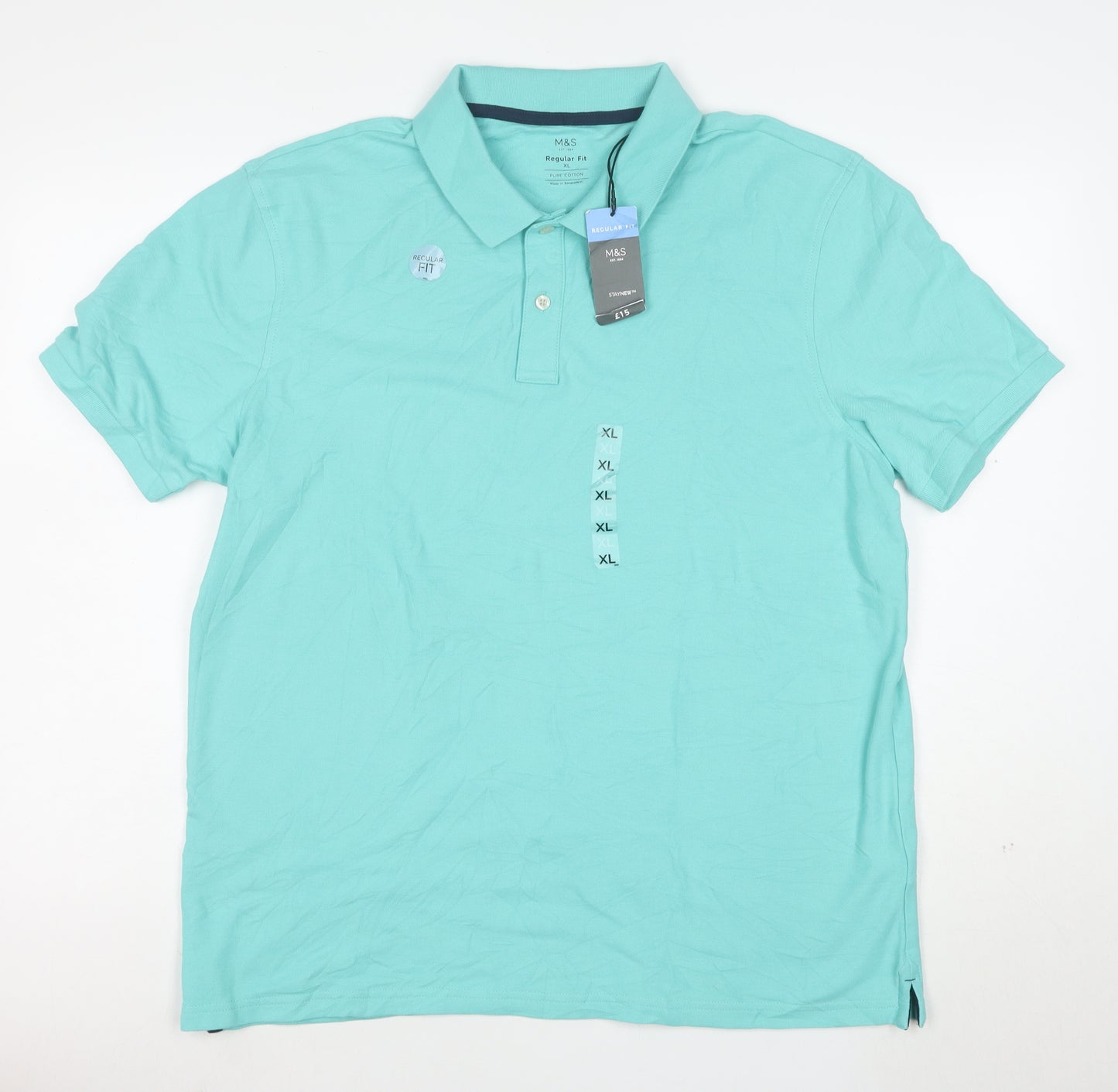 Marks and Spencer Men's Blue XL Regular Fit Cotton Polo Shirt