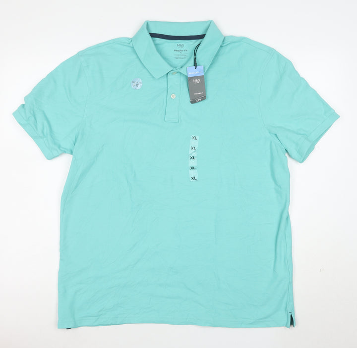 Marks and Spencer Men's Blue XL Regular Fit Cotton Polo Shirt