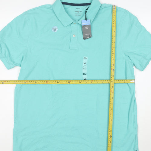 Marks and Spencer Men's Blue XL Regular Fit Cotton Polo Shirt