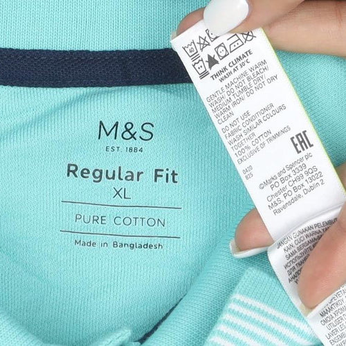 Marks and Spencer Men's Blue XL Regular Fit Cotton Polo Shirt