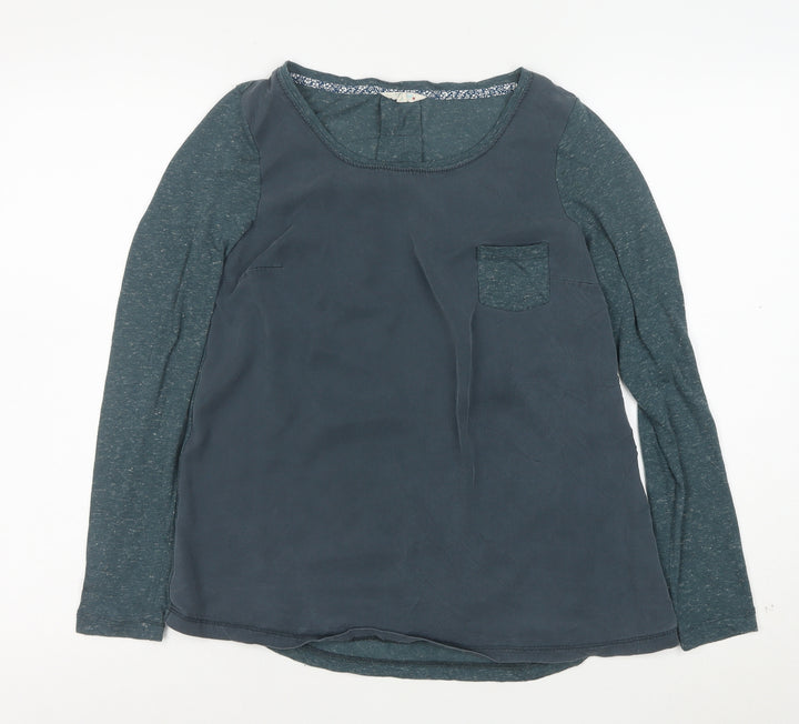 Fat Face Women's Blue Long Sleeve Blouse Size 14 Viscose Cotton Mix