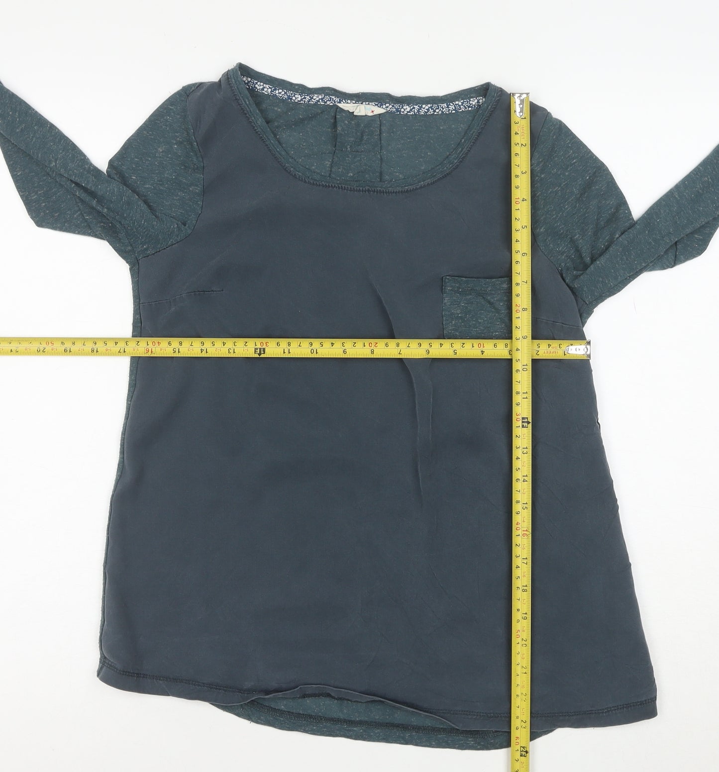Fat Face Women's Blue Long Sleeve Blouse Size 14 Viscose Cotton Mix