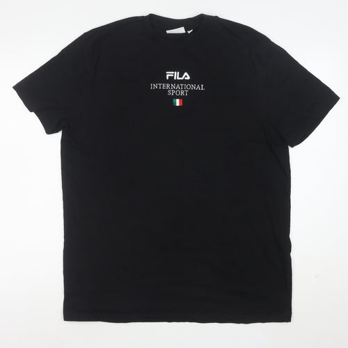FILA Men's Black Cotton Short Sleeve Crew Neck Sports T-Shirt L