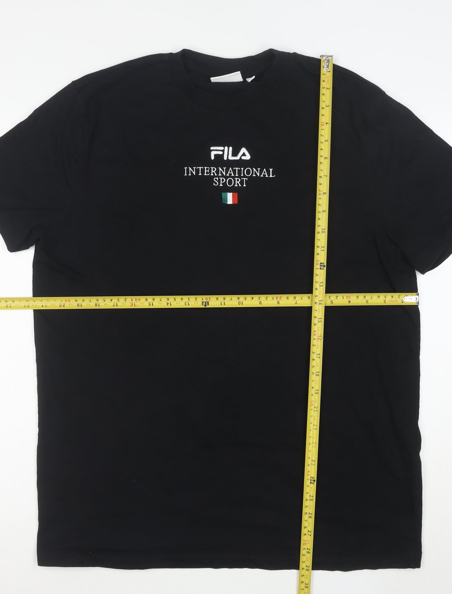 FILA Men's Black Cotton Short Sleeve Crew Neck Sports T-Shirt L