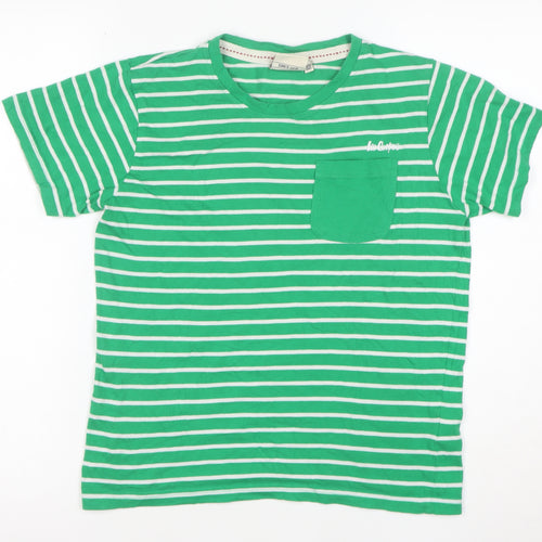 Lee Cooper Girls Green White Striped T-Shirt Age 11-12 Years 100% Cotton