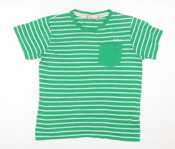 Lee Cooper Girls Green White Striped T-Shirt Age 11-12 Years 100% Cotton