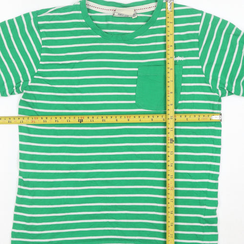 Lee Cooper Girls Green White Striped T-Shirt Age 11-12 Years 100% Cotton