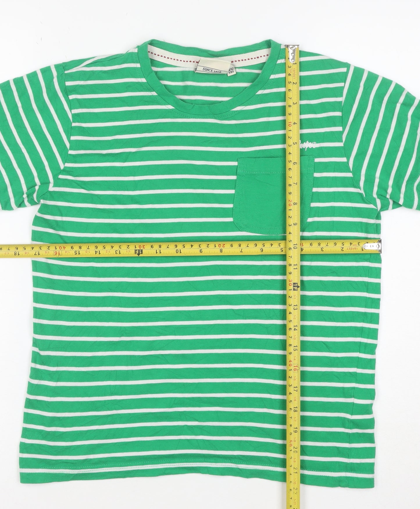 Lee Cooper Girls Green White Striped T-Shirt Age 11-12 Years 100% Cotton