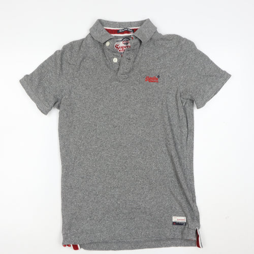 Superdry Men's Grey Cotton Short Sleeve Polo Shirt Medium