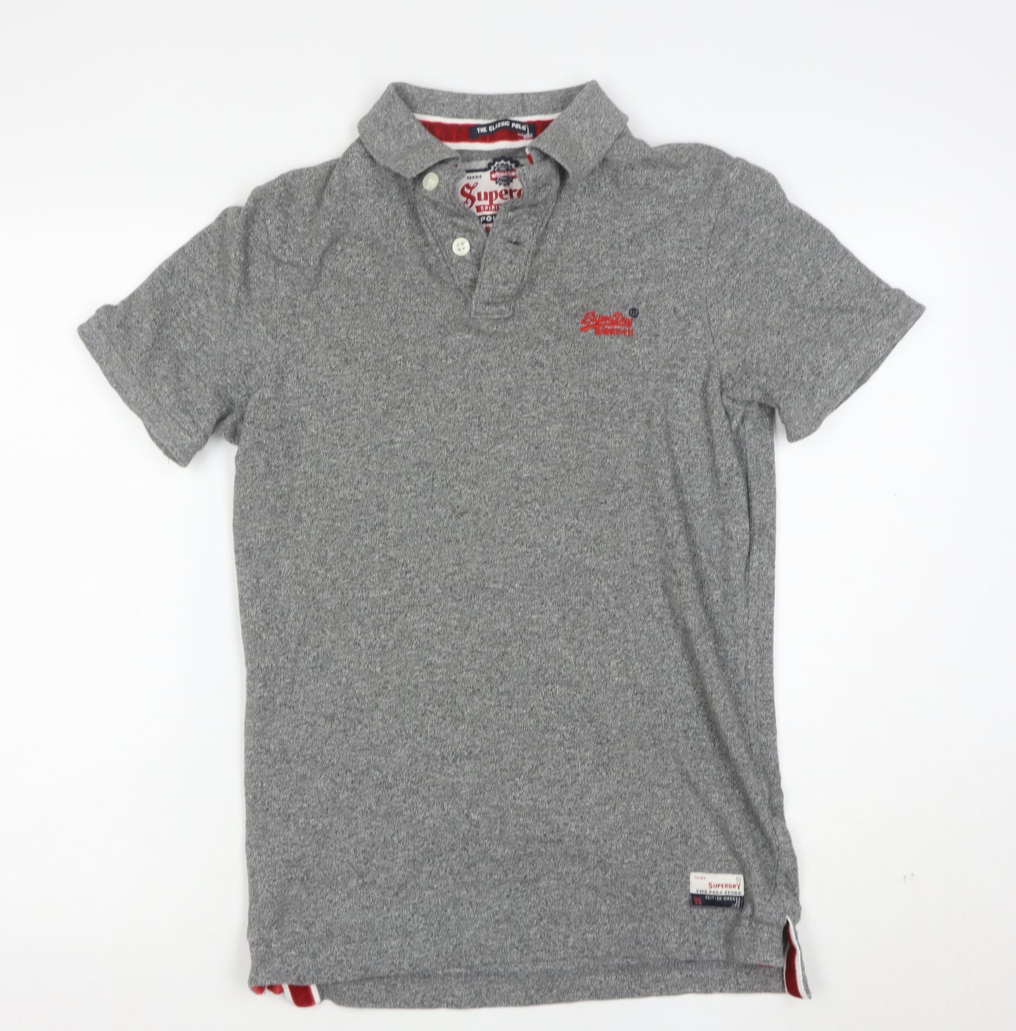 Superdry Men's Grey Cotton Short Sleeve Polo Shirt Medium