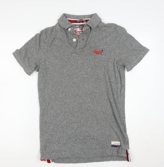 Superdry Men's Grey Cotton Short Sleeve Polo Shirt Medium