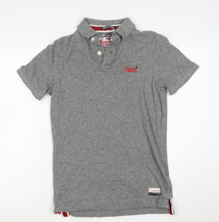 Superdry Men's Grey Cotton Short Sleeve Polo Shirt Medium