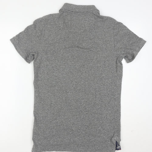Superdry Men's Grey Cotton Short Sleeve Polo Shirt Medium
