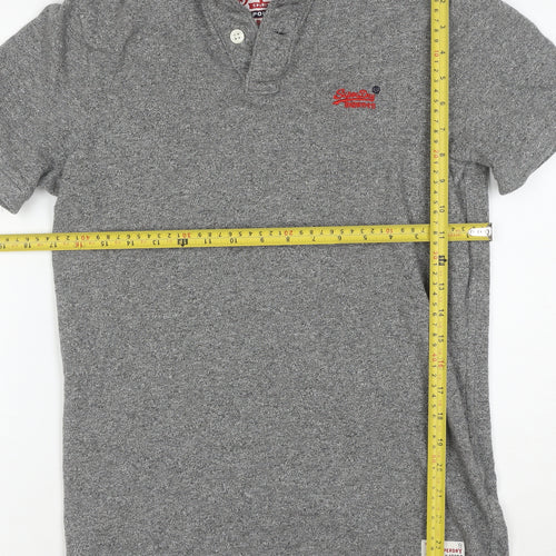 Superdry Men's Grey Cotton Short Sleeve Polo Shirt Medium