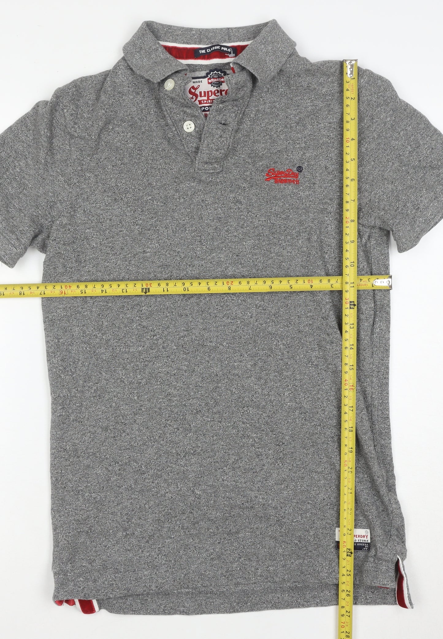 Superdry Men's Grey Cotton Short Sleeve Polo Shirt Medium