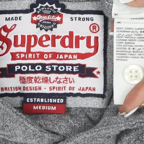 Superdry Men's Grey Cotton Short Sleeve Polo Shirt Medium