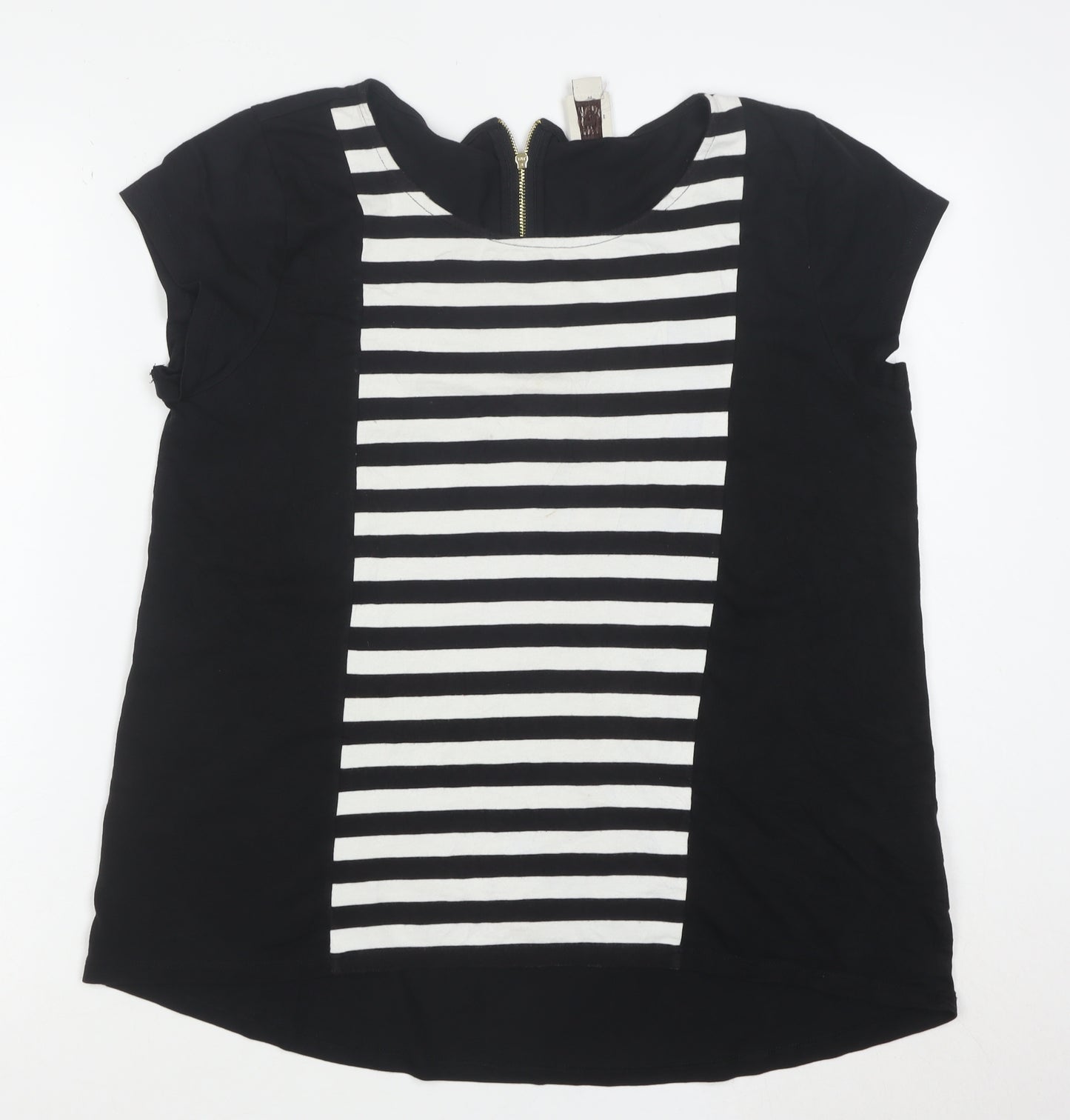 Anne Klein Women’s Black Striped Zip Back Tunic Blouse Size L