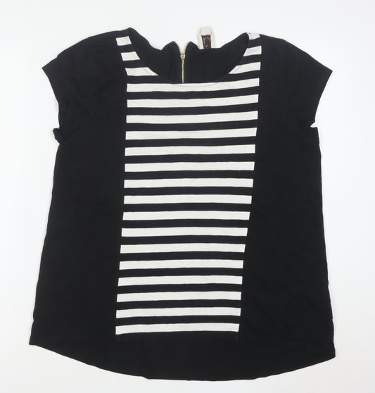 Anne Klein Women’s Black Striped Zip Back Tunic Blouse Size L