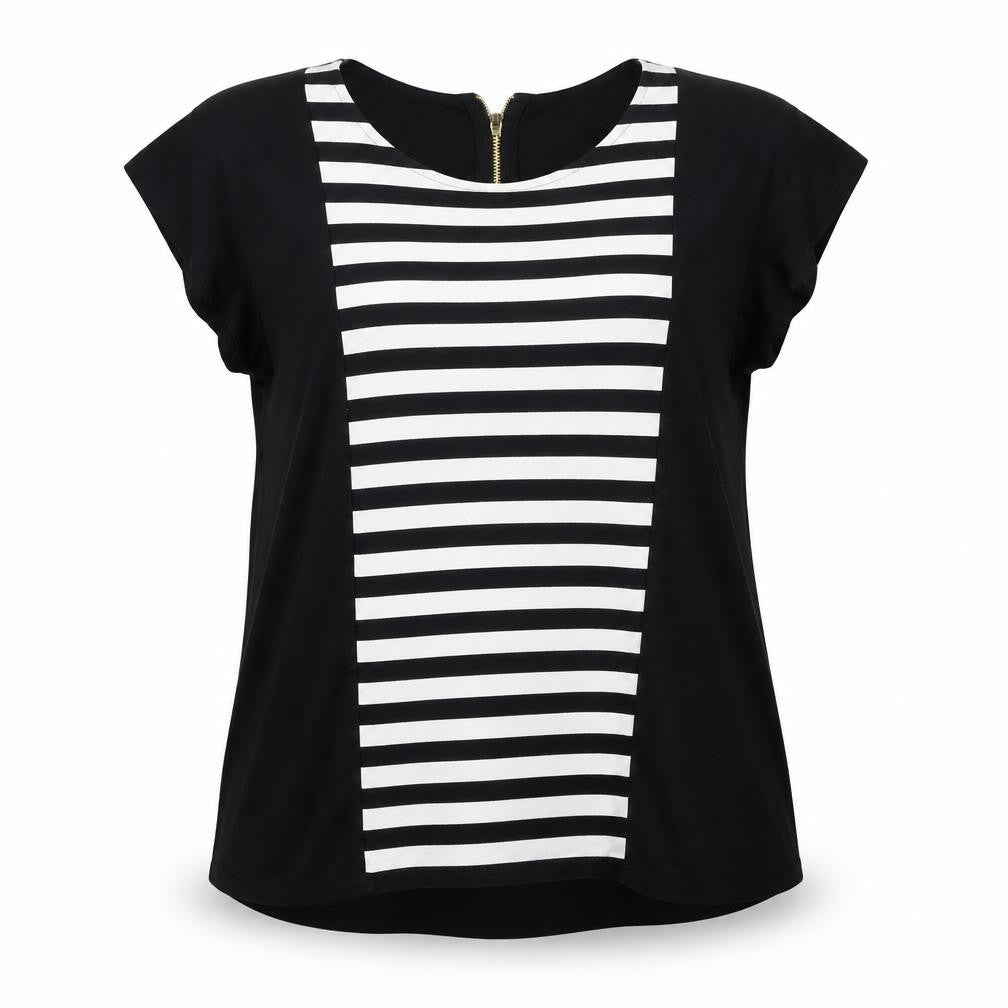 Anne Klein Women’s Black Striped Zip Back Tunic Blouse Size L