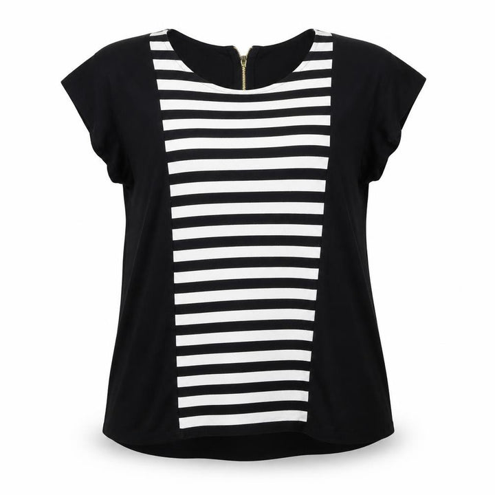 Anne Klein Women’s Black Striped Zip Back Tunic Blouse Size L