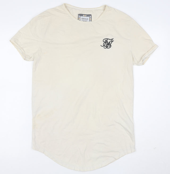SikSilk Men's Beige Slim Fit Crew Neck Short Sleeve T-Shirt Size M