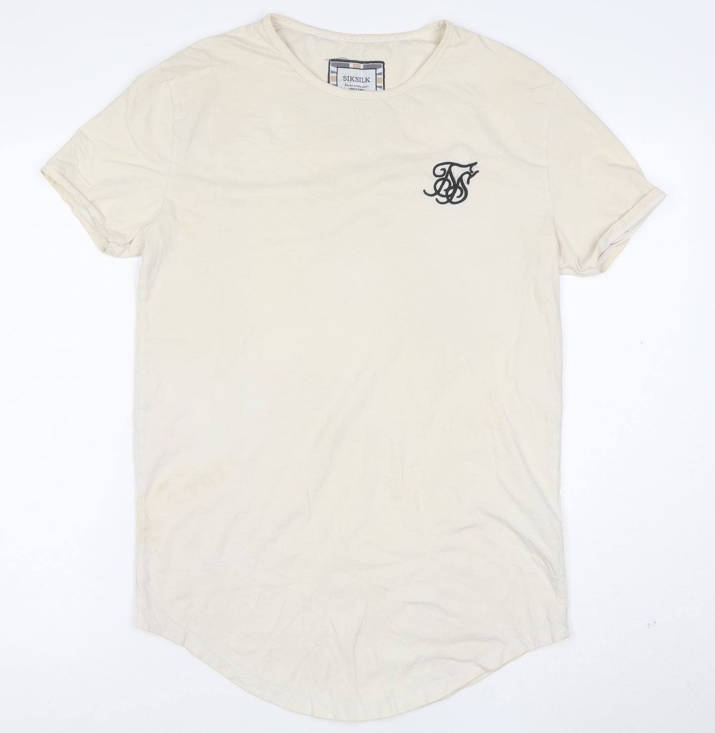 SikSilk Men's Beige Slim Fit Crew Neck Short Sleeve T-Shirt Size M